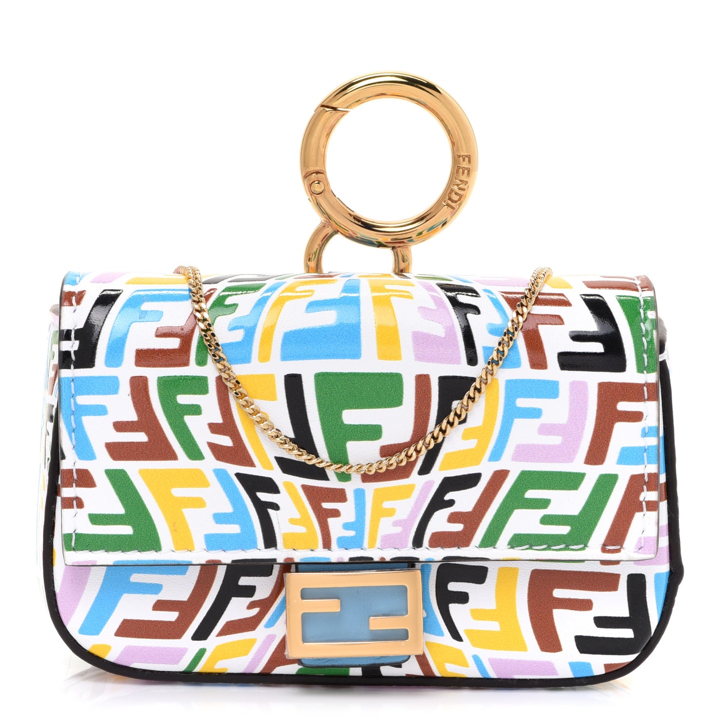 X SARAH COLEMAN Vitello Liberty Ceylon Micro FF Fish Eye Embossed Nano Baguette Charm Multicolor Cyber Blue
