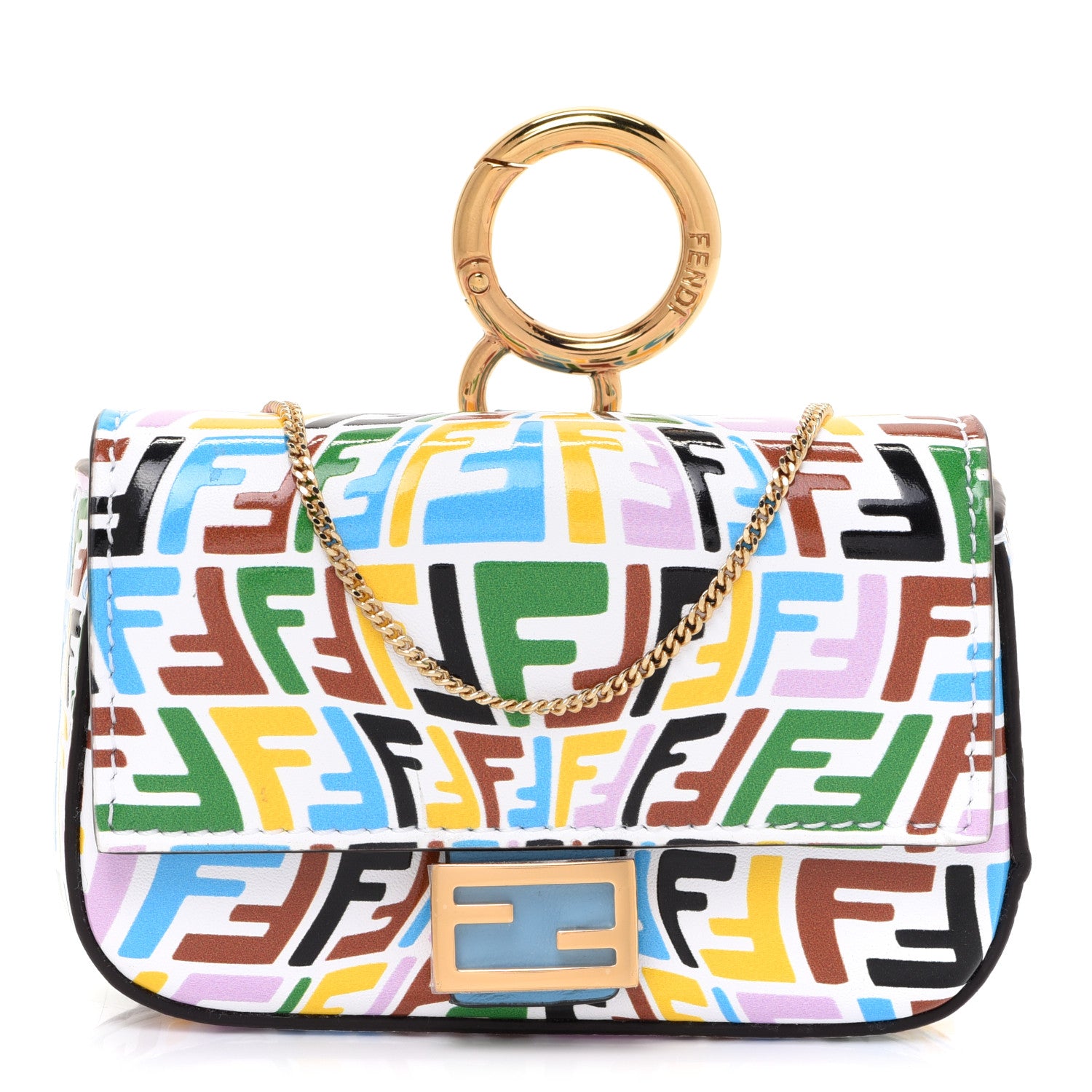 Fendi X SARAH COLEMAN Vitello Liberty Ceylon Micro FF Fish Eye Embossed Nano Baguette Charm Multicolor Cyber Blue 1 of 8