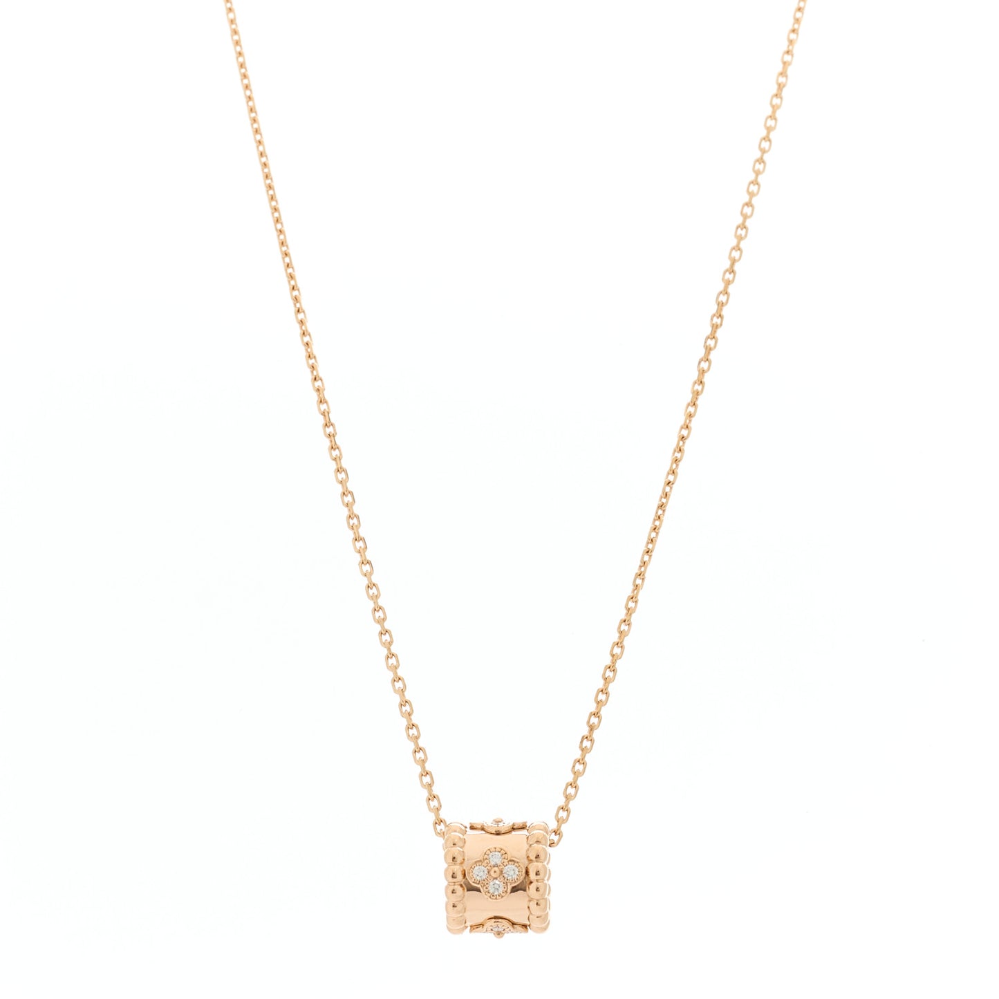 18K Rose Gold Diamond Small Perlee Clovers Pendant Necklace