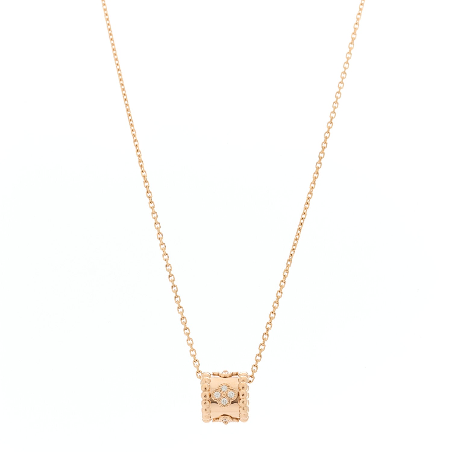 Van Cleef & Arpels 18K Rose Gold Diamond Small Perlee Clovers Pendant Necklace 1 of 5
