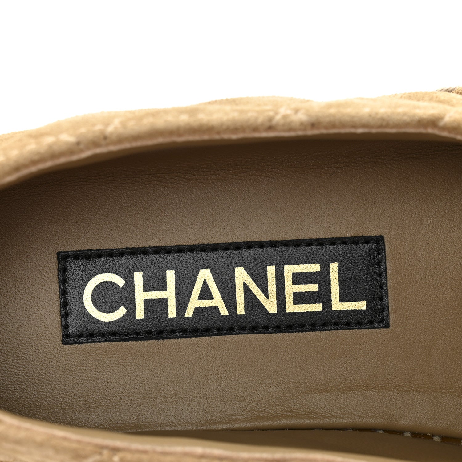 Chanel Suede Quilted CC Platform Espadrilles 37 Beige Black 8 of 9
