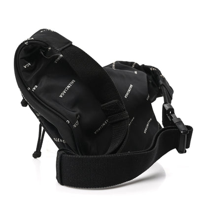 Balenciaga Twill Nylon Allover Logo Explorer Beltpack Black White 3 of 11