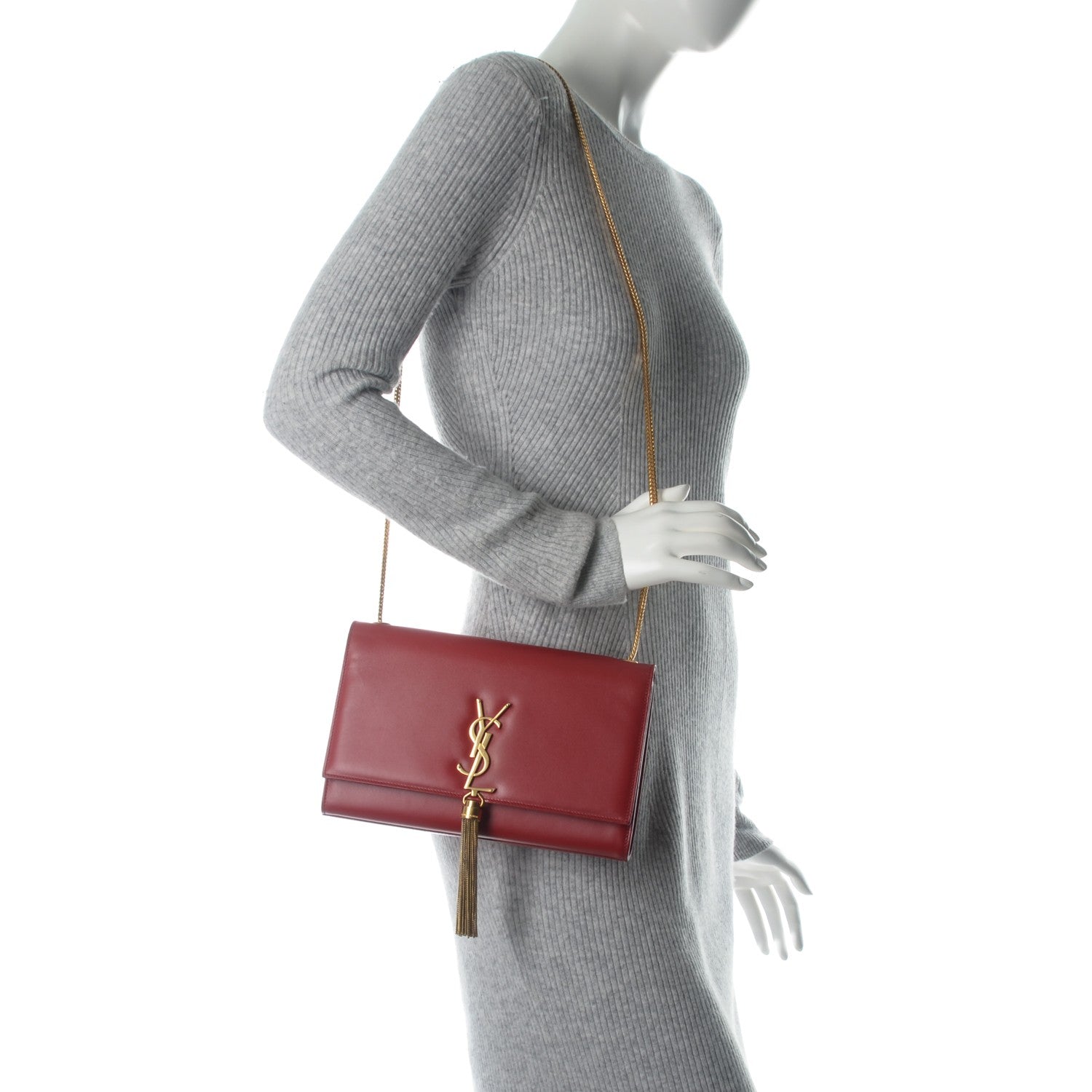 Saint Laurent Smooth Calfskin Medium Classic Monogram Kate Tassel Satchel Red 2 of 8
