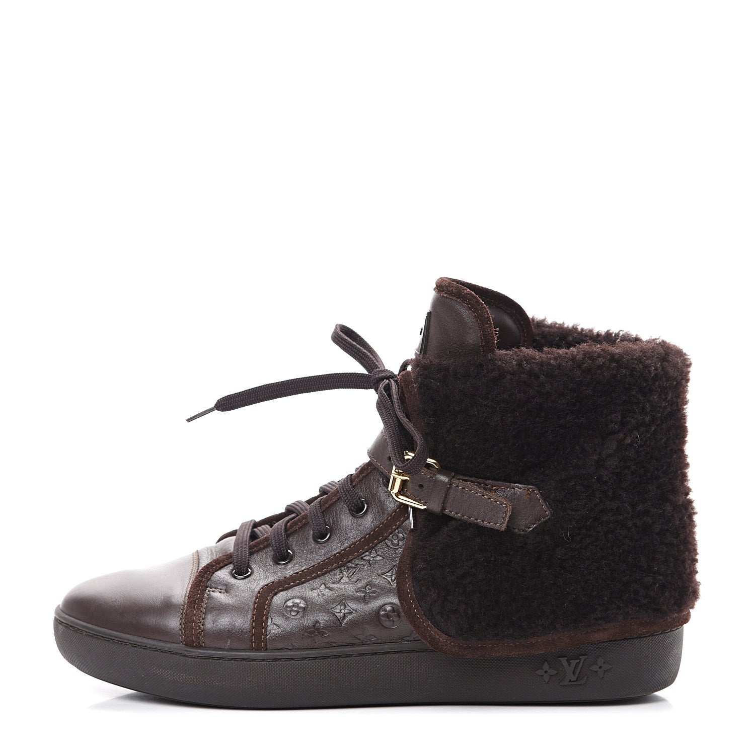 Louis Vuitton Calfskin Embossed Lamb Fur Polka Boots 39.5 Brown 1 of 8