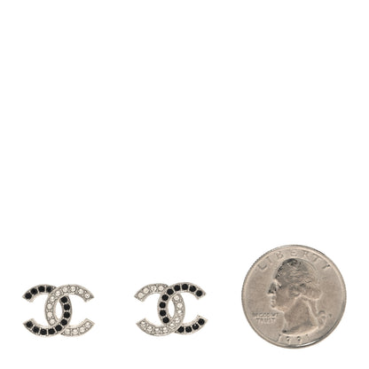 Chanel Crystal CC Earrings Silver Black 2 of 5