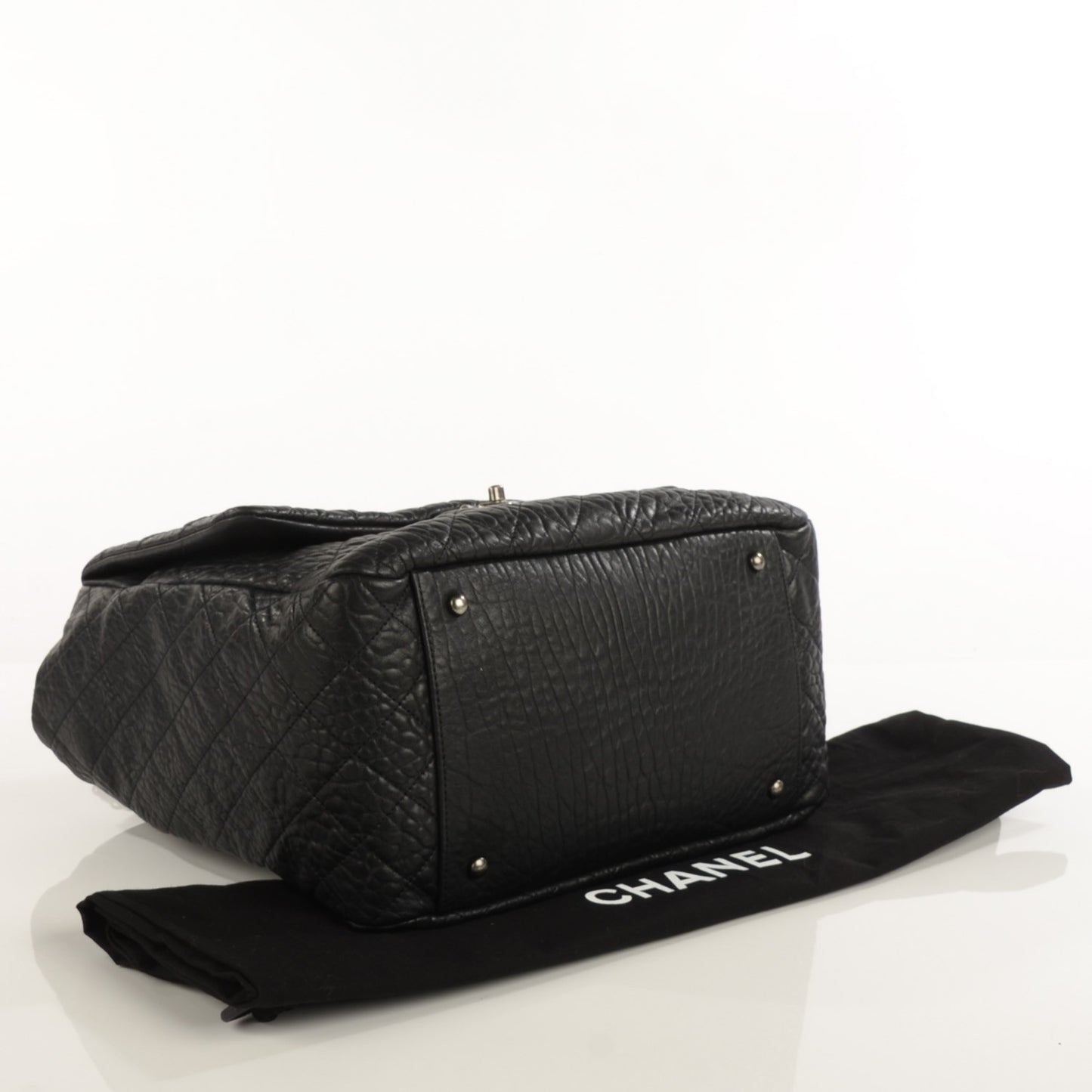 Crumpled Lambskin Quilted Large Tote Black