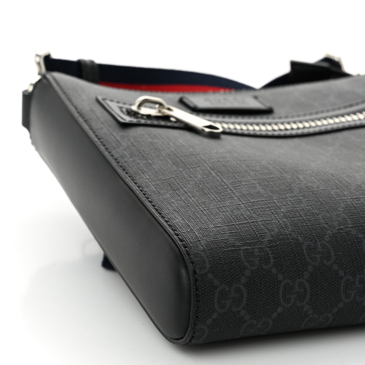 Gucci GG Supreme Monogram Web Small Flat Messenger Bag Black Grey 8 of 9