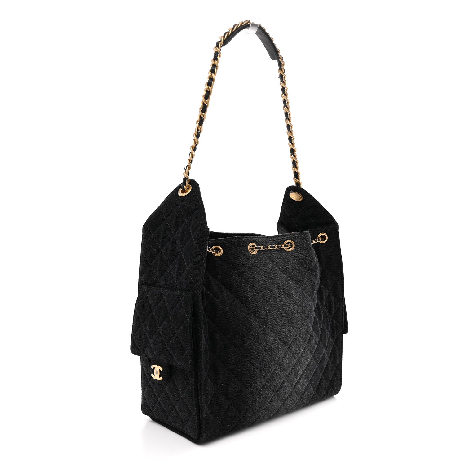 Chanel Washed Denim Quilted Medium Chanel 25 Handbag Black 6 of 21