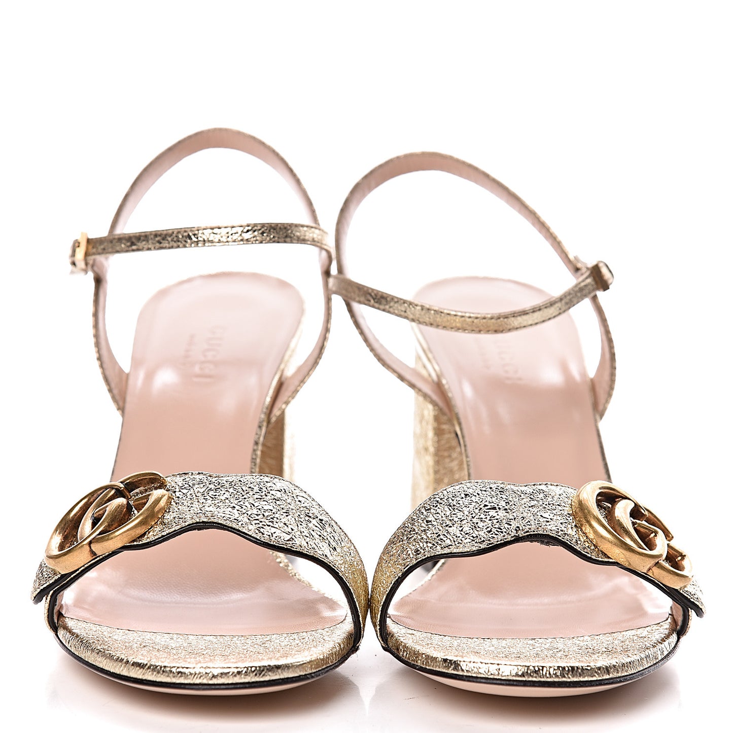 Galassia GG Marmont Ankle Wrap 75mm Sandals 38 Platino