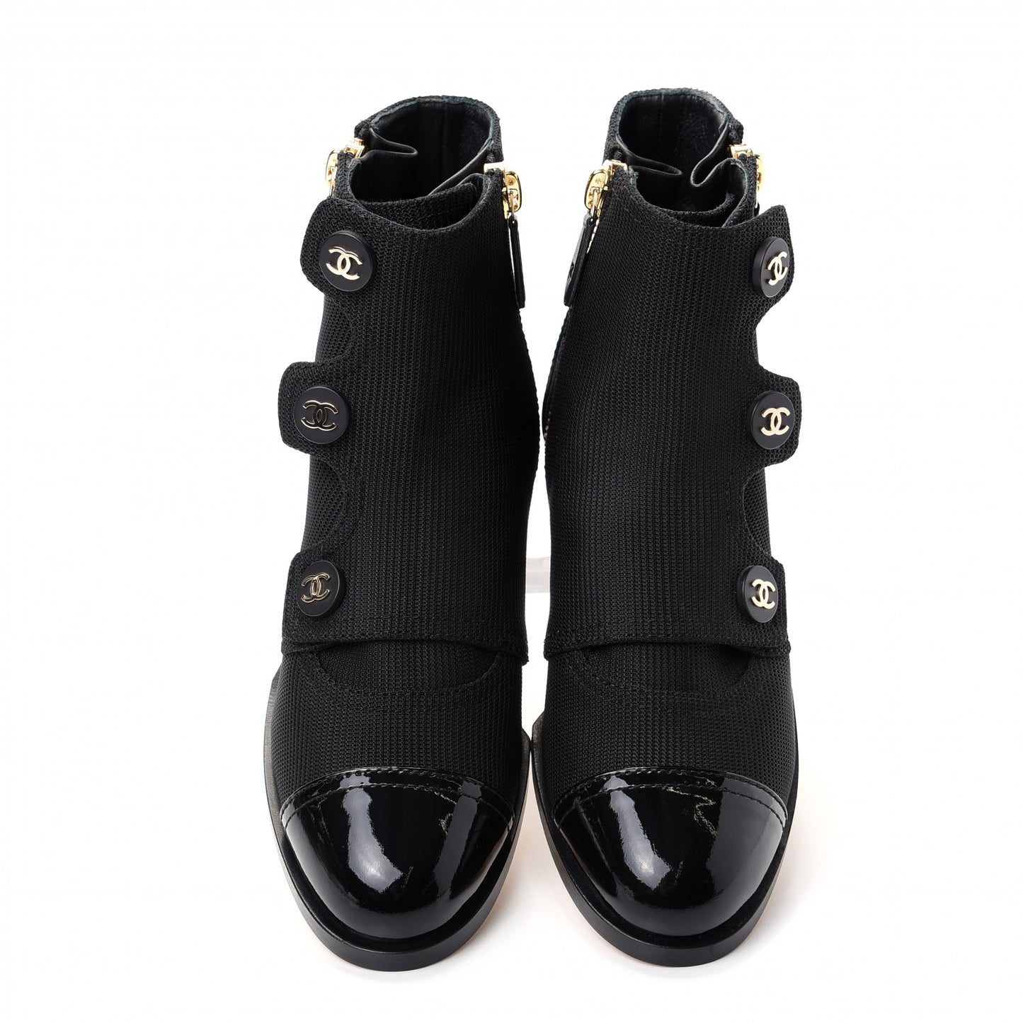 Knit Patent Calfskin Cap Toe Short Boots 37.5 Black