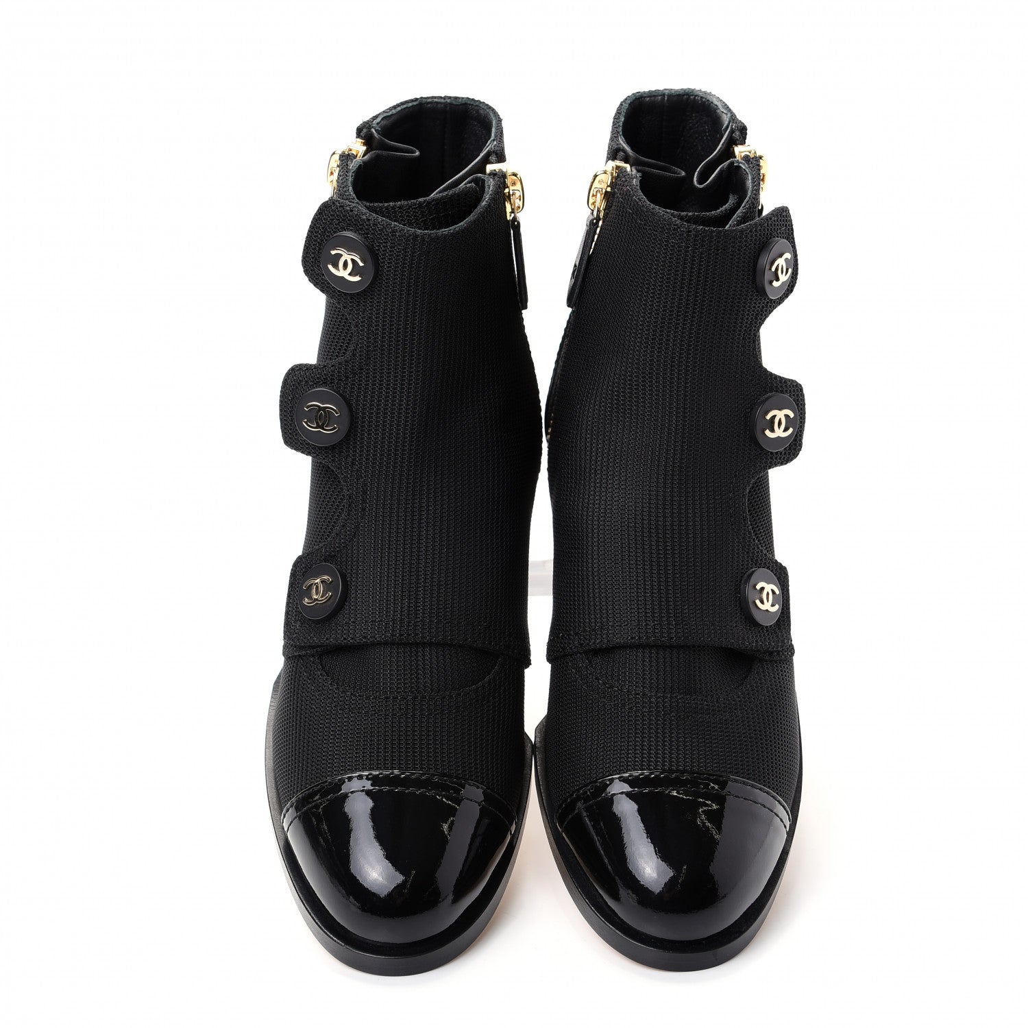 Chanel Knit Patent Calfskin Cap Toe Short Boots 37.5 Black 5 of 11
