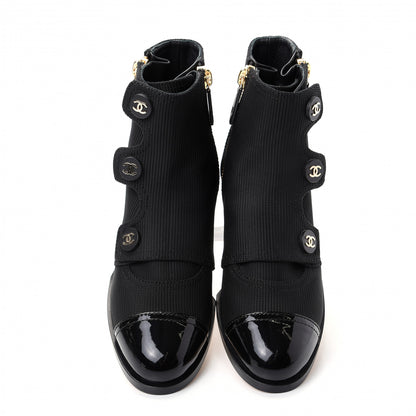 Chanel Knit Patent Calfskin Cap Toe Short Boots 37.5 Black 5 of 11