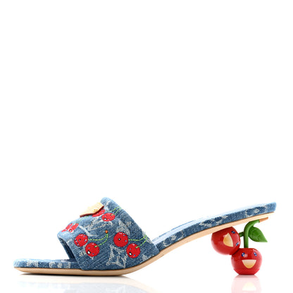 Louis Vuitton LV X TM Monogram Denim Cerises Lily Mules 37 Blue 1 of 10
