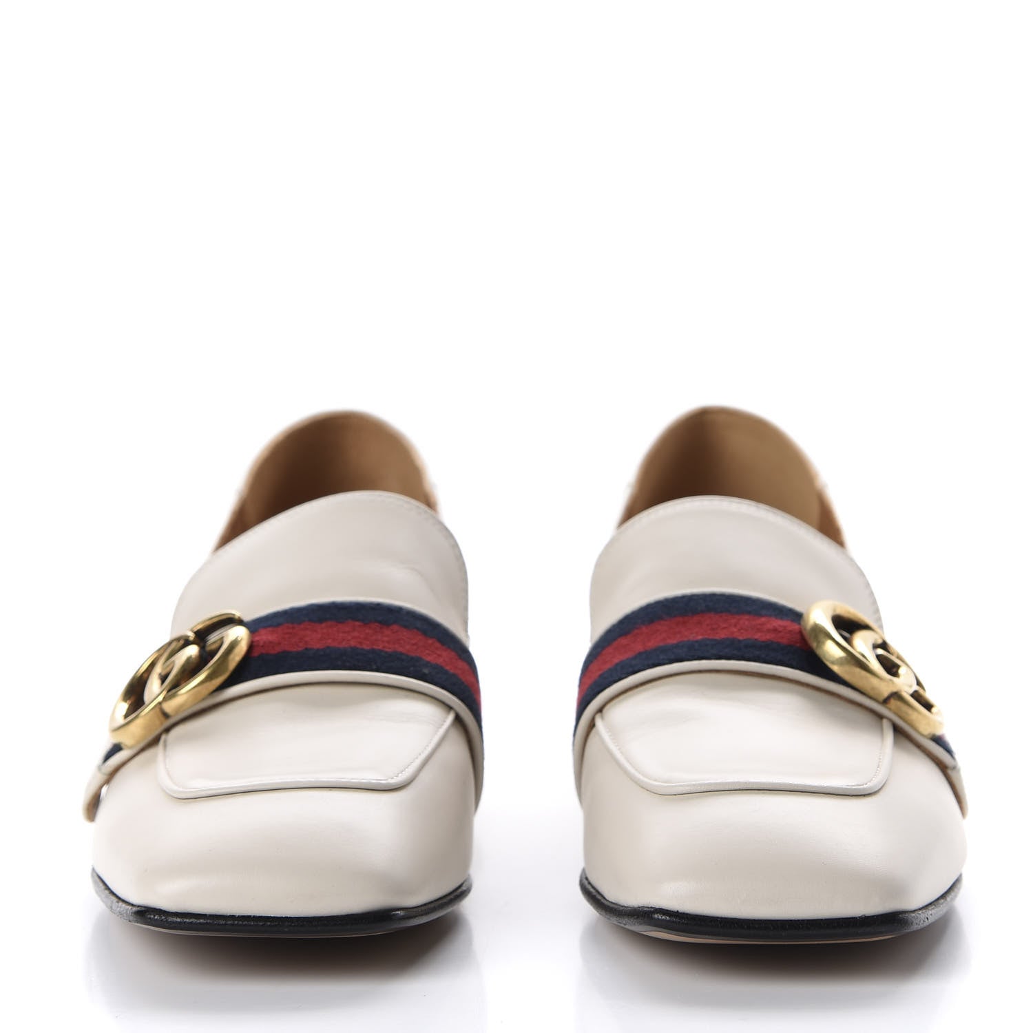 Gucci Betis Glamour Calfskin Web Pearl Embellished Peyton 35mm Loafer Pumps 36.5 Mystic White 2 of 10