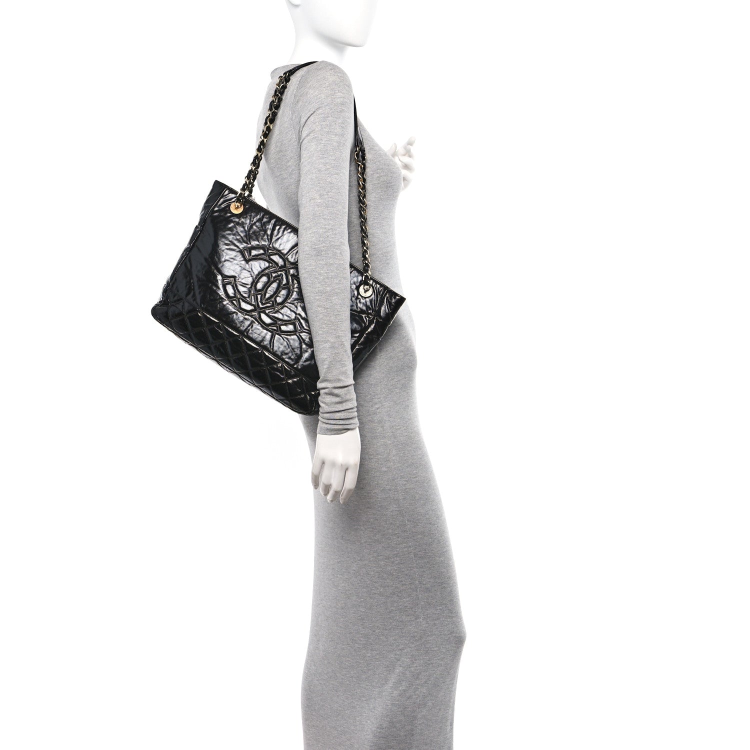 Chanel Shiny Aged Calfskin Quilted Small Shopping Bag Black 2 of 11
