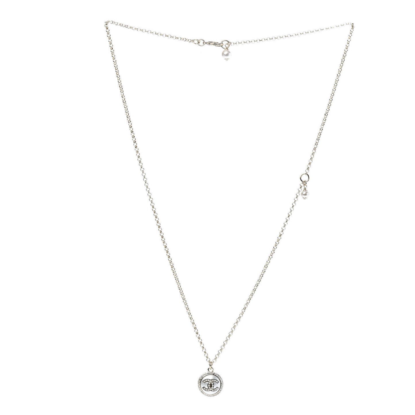 Crystal Pearl CC Necklace Gold