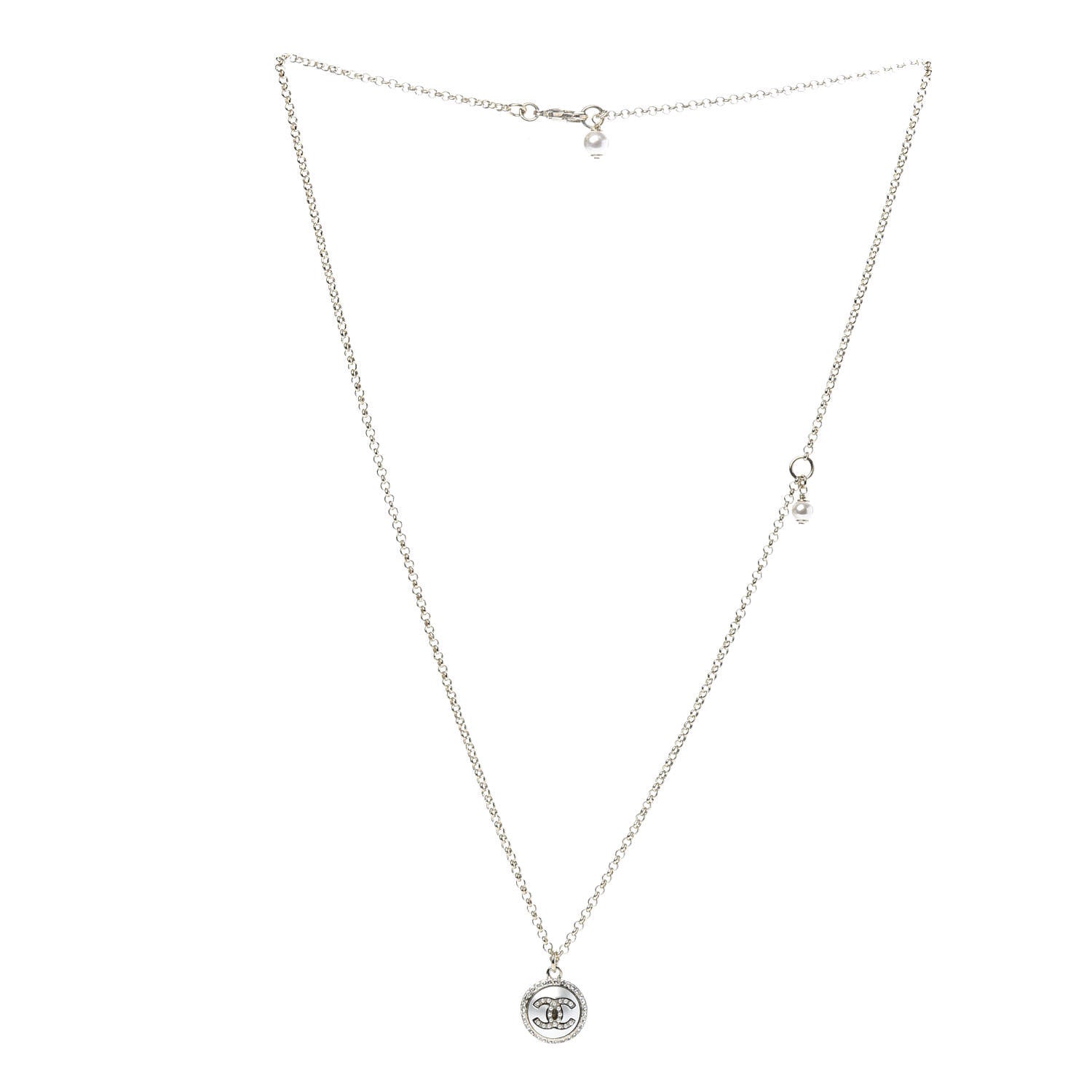Chanel Crystal Pearl CC Necklace Gold 3 of 6