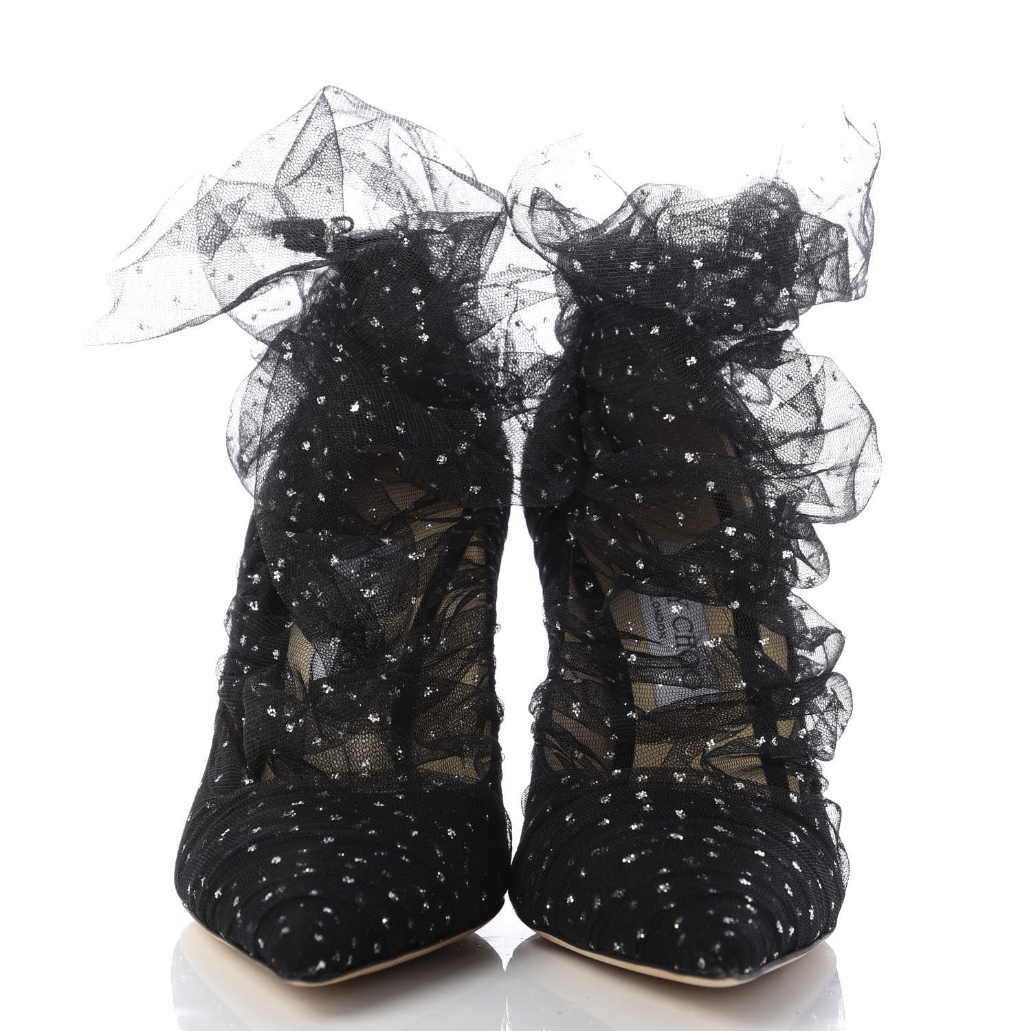 Jimmy Choo Suede Tulle Lavish 100 Pumps 38.5 Black Silver 2 of 8