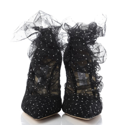 Jimmy Choo Suede Tulle Lavish 100 Pumps 38.5 Black Silver 2 of 8