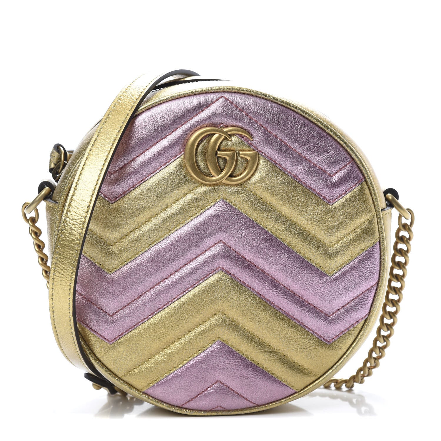 Gucci Metallic Nappa Matelasse Heart Mini GG Marmont Round Shoulder Bag Oro Vecchio Rosa 1 of 12
