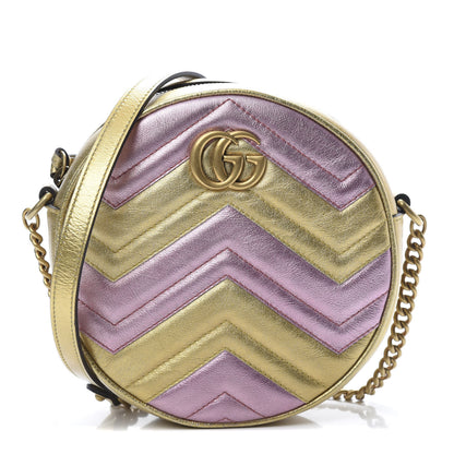 Gucci Metallic Nappa Matelasse Heart Mini GG Marmont Round Shoulder Bag Oro Vecchio Rosa 1 of 12