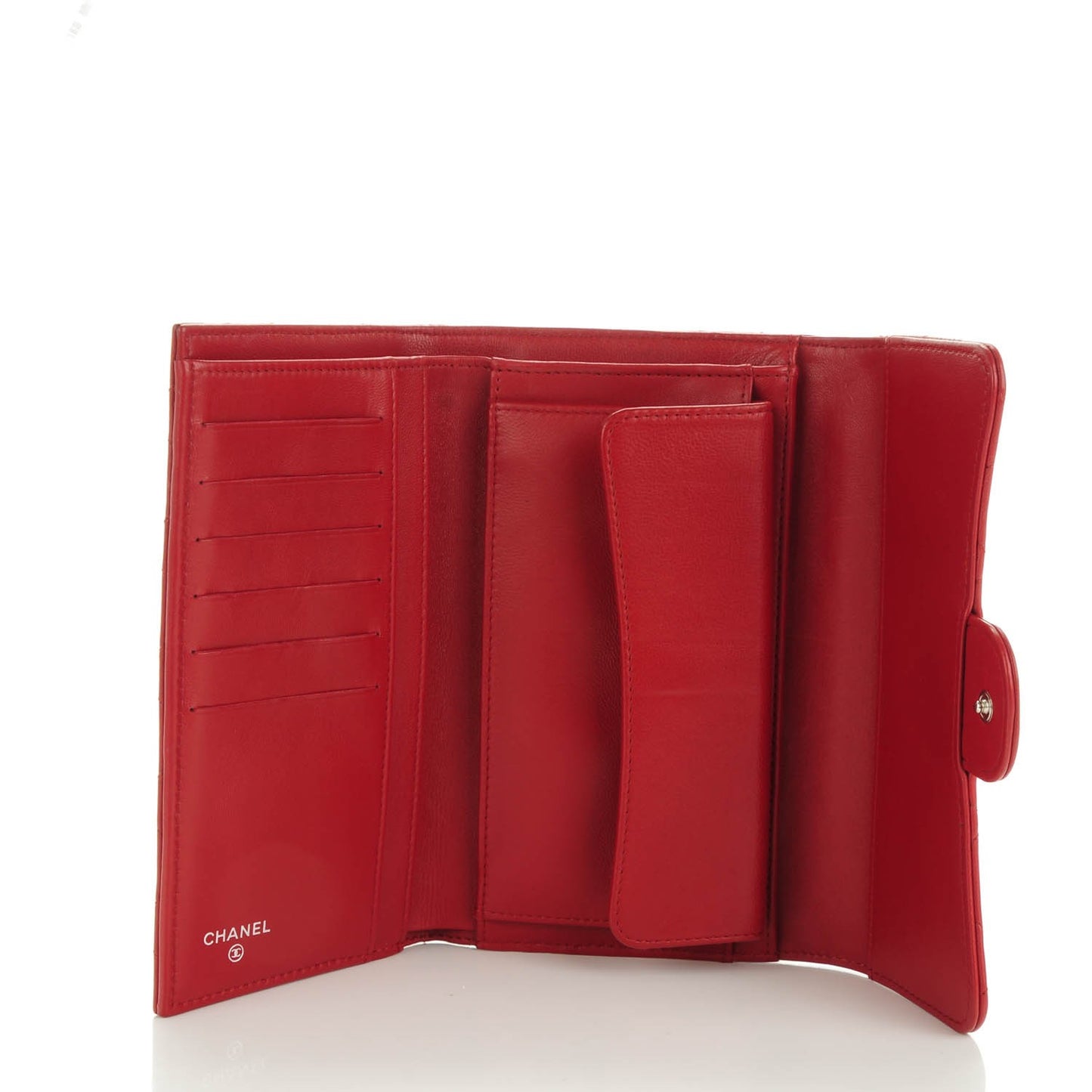 Lambskin Quilted Large Flap Wallet Red