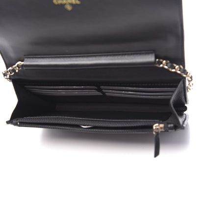 Chanel Caviar Camellia Embossed Wallet On Chain WOC Black 5 of 12