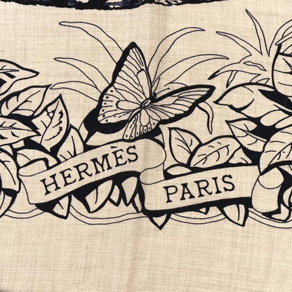 Hermes Cashmere Silk Jungle Love Tattoo Shawl 140 Natural Bleu Black 2 of 4