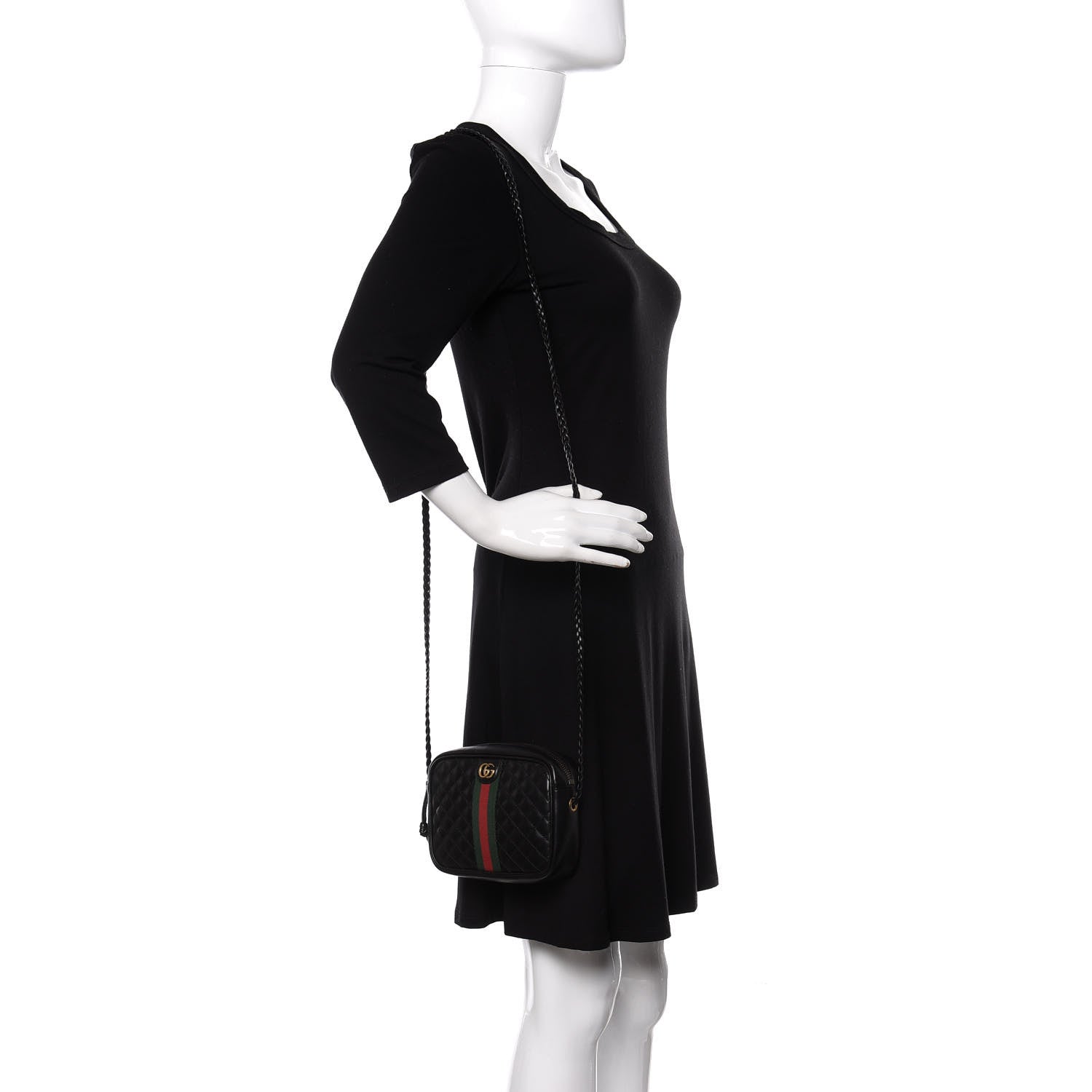 Gucci Calfskin Trapuntata Web Mini GG Shoulder Bag Black 2 of 10