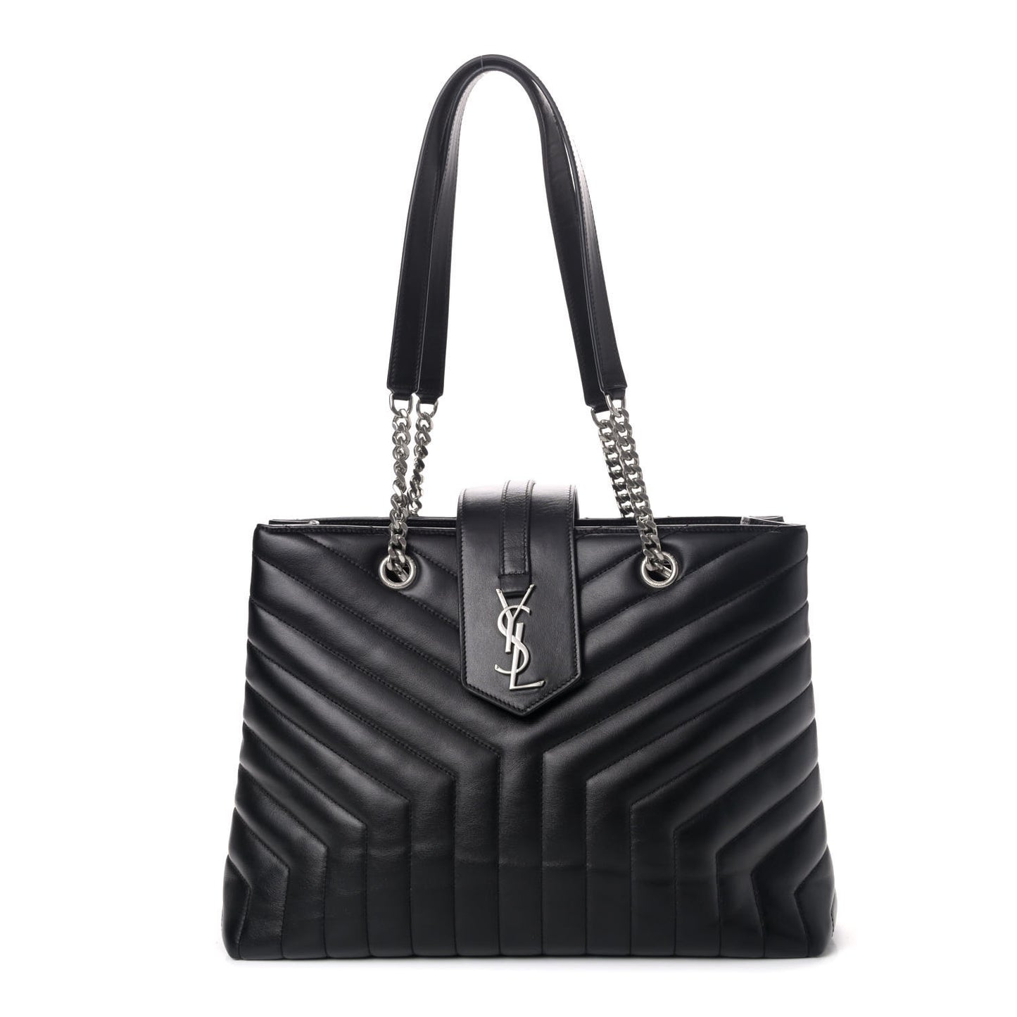 Calfskin Y Quilted Monogram Large Loulou Shopper Black