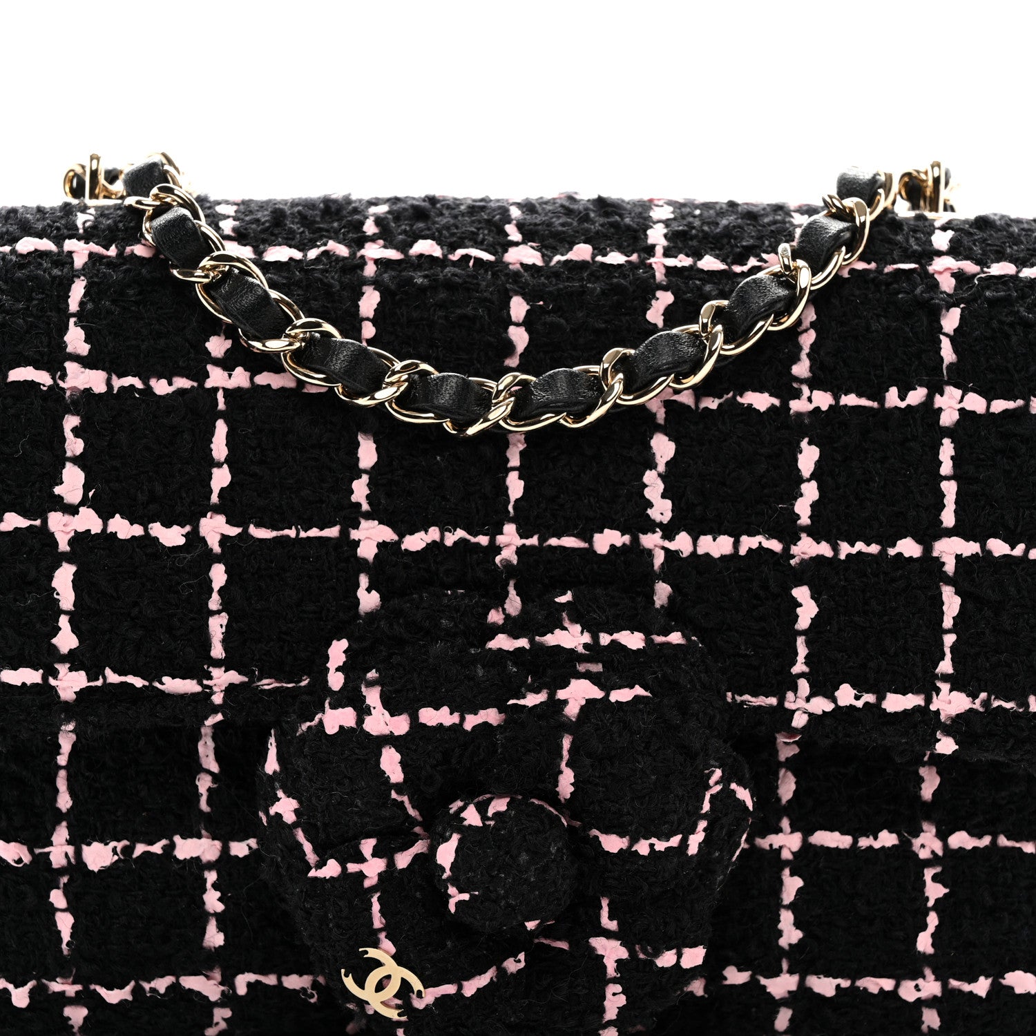 Chanel Tweed Quilted Small Camellia Flap Black Pink 8 of 10