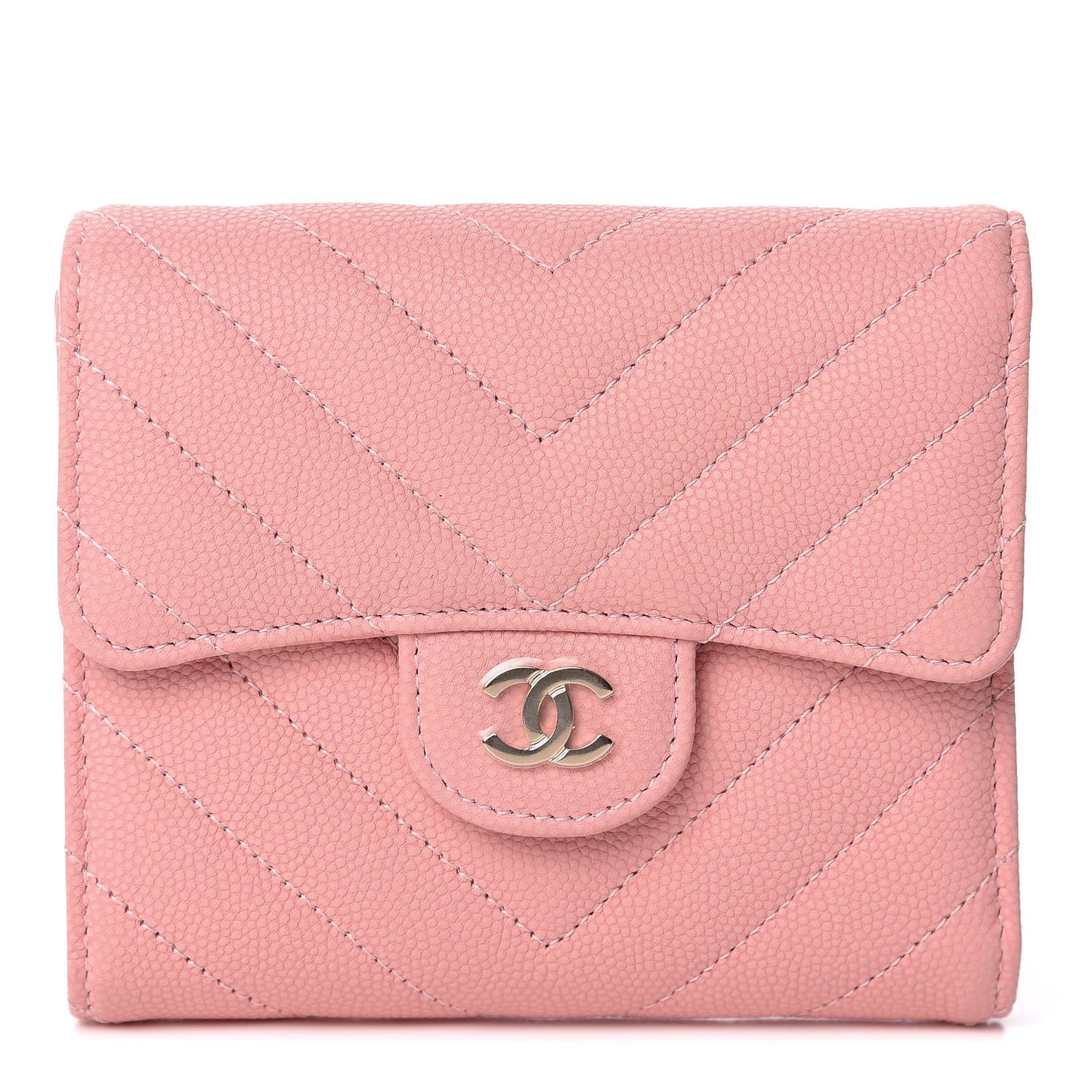 Caviar Chevron Quilted Compact Flap Wallet Pink