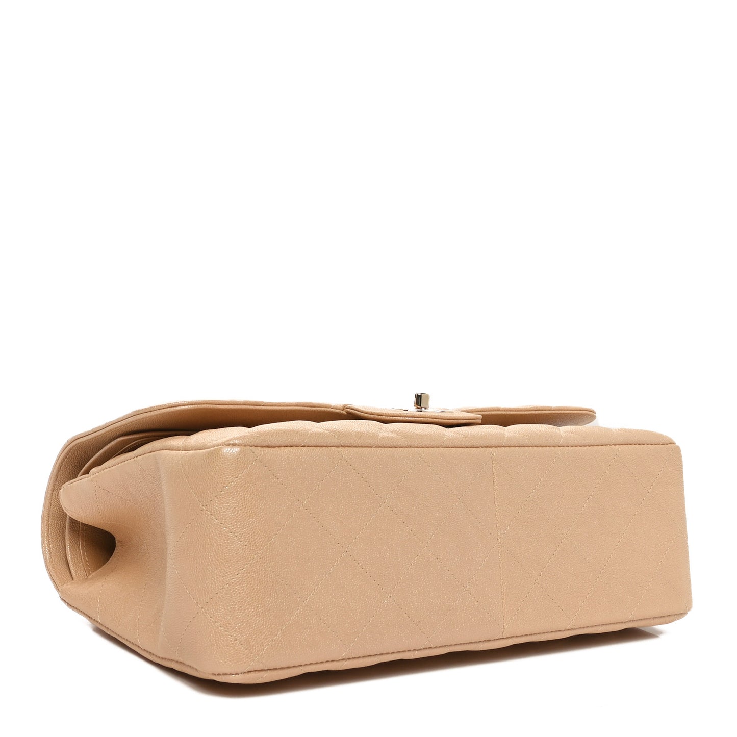 Iridescent Caviar Quilted Jumbo Double Flap Beige