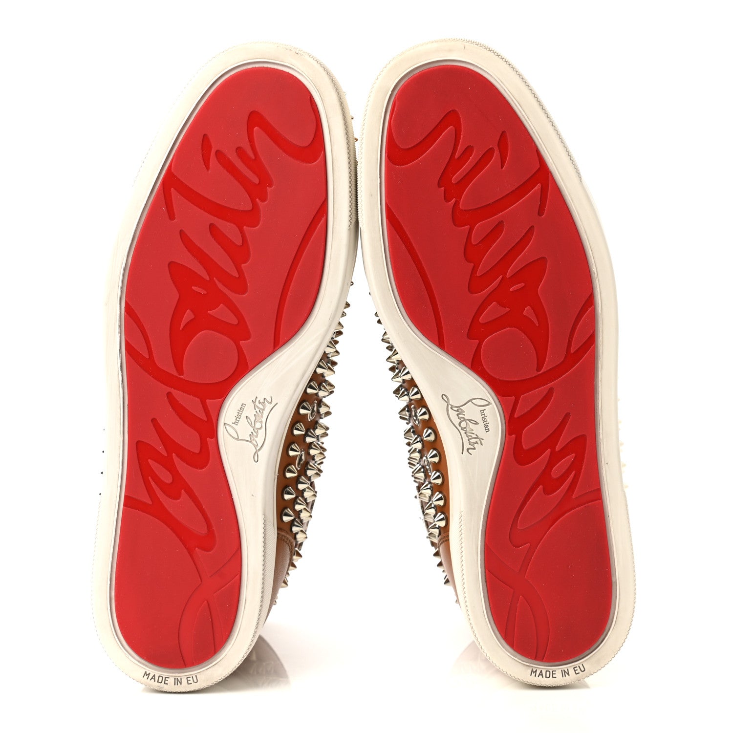 Christian Louboutin Calfskin Mens Lou Spikes Flat Sneakers 40 Brown 5 of 13