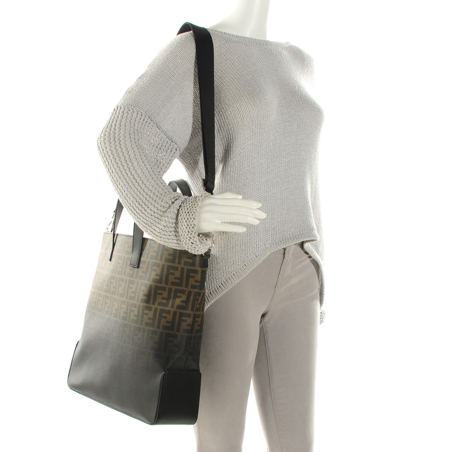 Fendi Zucca Spalmati Degradé Top Handle Convertible Tote Tobacco Black 2 of 7