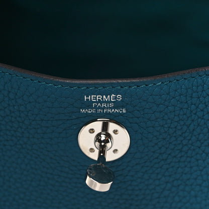 Hermes Taurillon Clemence Mini Lindy 20 Vert Bosphore 6 of 11