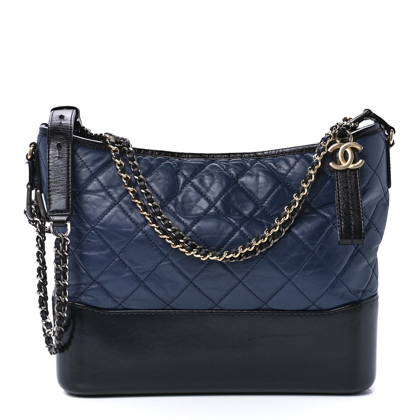 Aged Calfskin Quilted Medium Gabrielle Hobo Navy Black