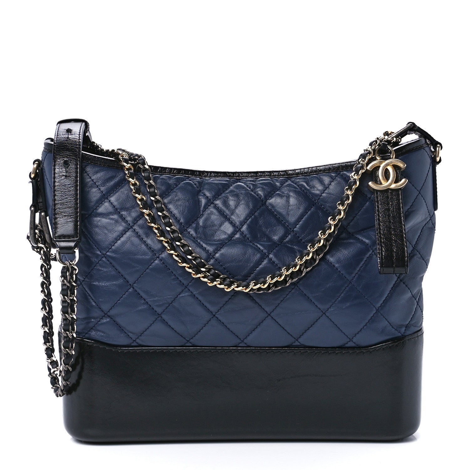 Chanel Aged Calfskin Quilted Medium Gabrielle Hobo Navy Black 1 of 11