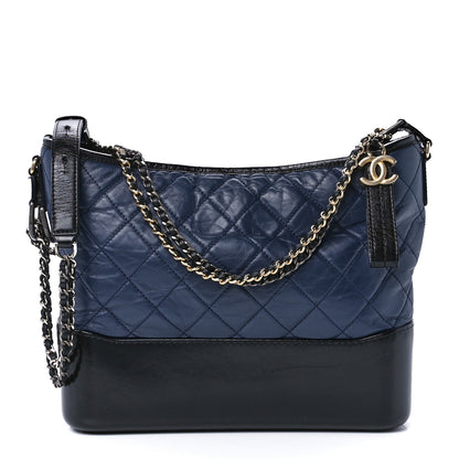 Chanel Aged Calfskin Quilted Medium Gabrielle Hobo Navy Black 1 of 11