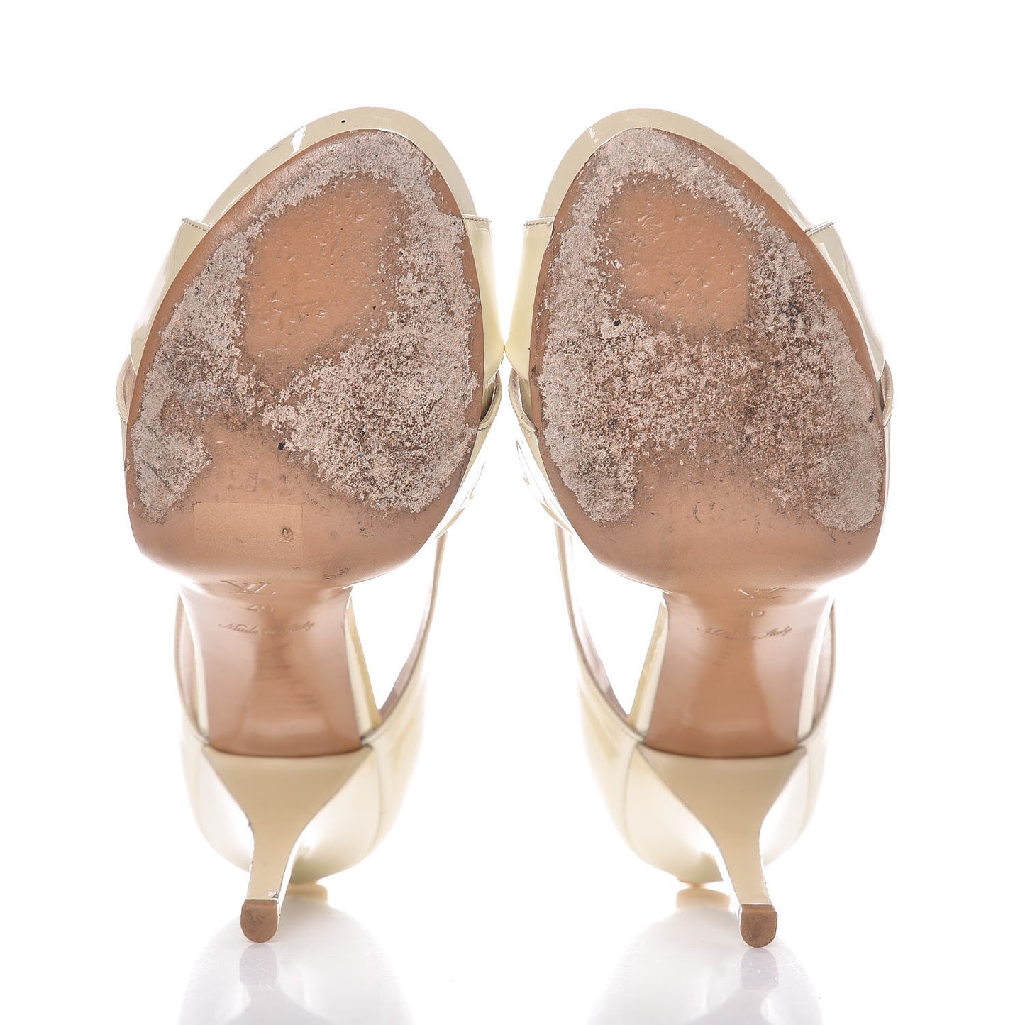 Patent Calfskin Oh Really Peep Toe Sandal Pumps 40 Ivory