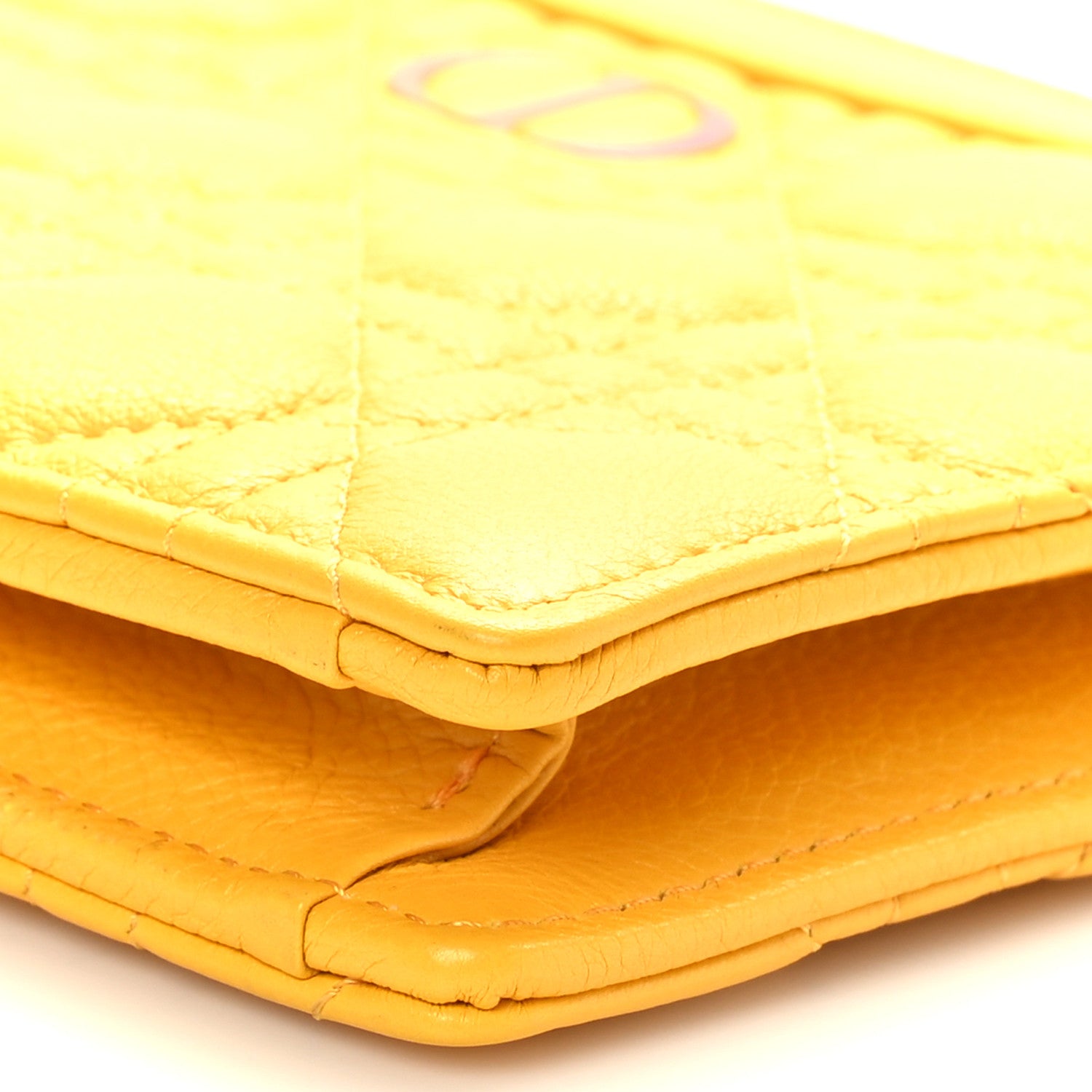 Christian Dior Calfskin Cannage Caro Zipped Pouch With Chain Sunny Yellow 10 of 11