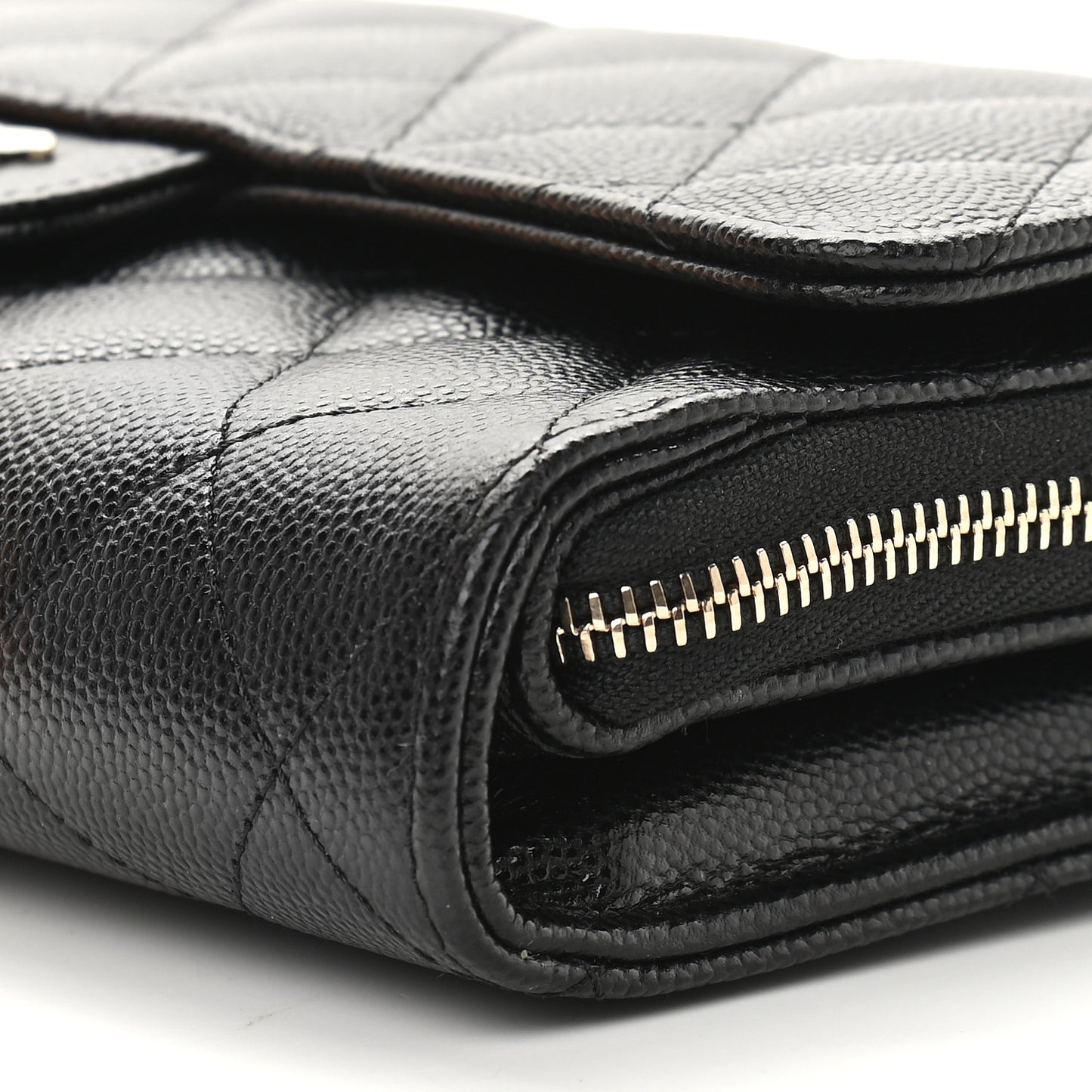 Caviar Quilted Flap Phone Holder With Removable Chain Black