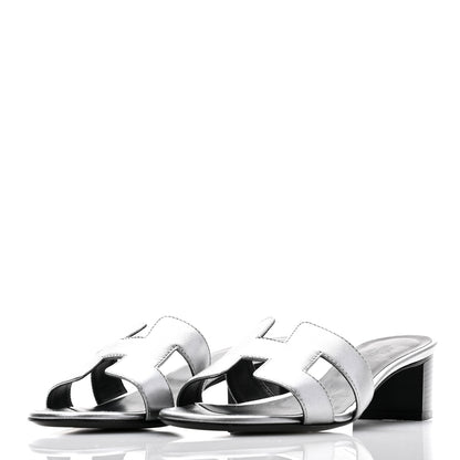 Hermes Metallic Epsom Oasis Sandals 37 Gris Argente 3 of 9