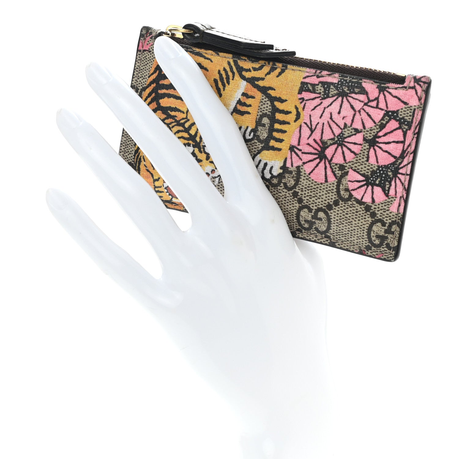 Gucci GG Supreme Monogram Bengal Coin Case Card Holder Beige Crop Pink New Acero 2 of 7