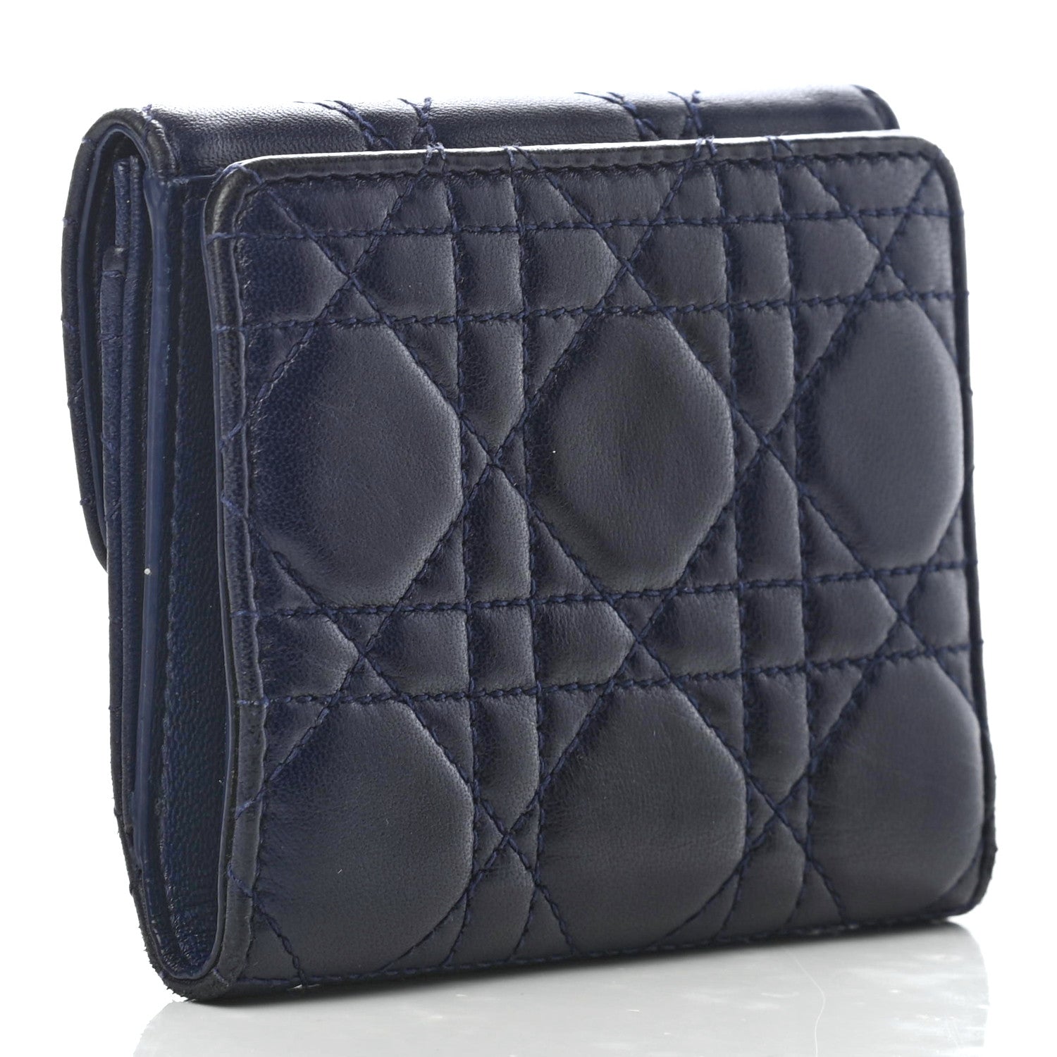 Christian Dior Lambskin Cannage Dioraddict Flap Wallet Navy 2 of 7