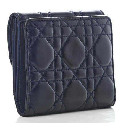 Christian Dior Lambskin Cannage Dioraddict Flap Wallet Navy 2 of 7