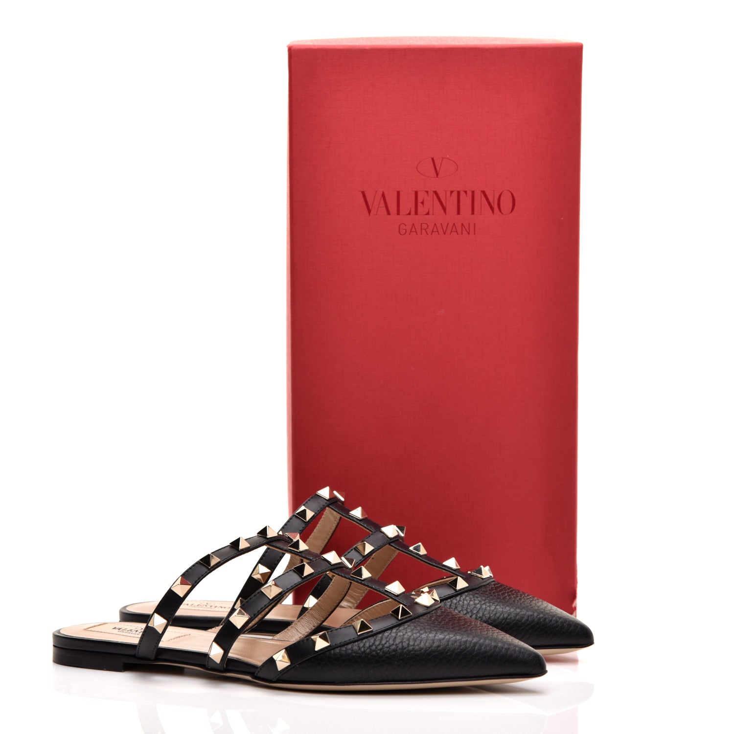 Valentino Garavani Pebbled Calfskin Rockstud Flat Cage Mules 37 Black 9 of 9
