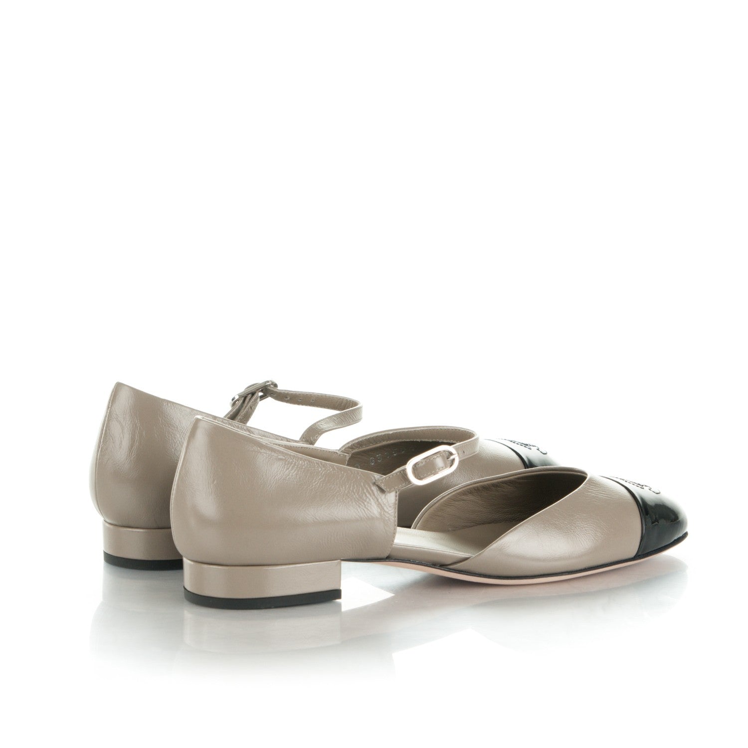 Chanel Patent Calfskin Cap Toe Mary Jane Flats 38 Khaki Black 4 of 7