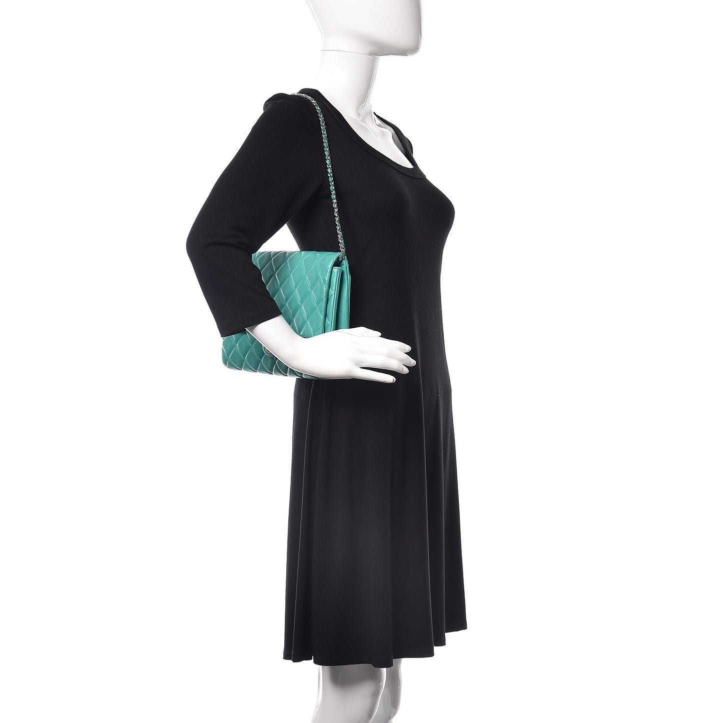 Lambskin Quilted Clutch With Chain Flap Green