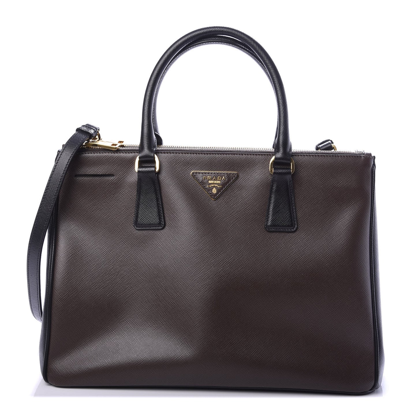 Saffiano Lux Bi-Color Medium Galleria Double Zip Tote Caffe Black